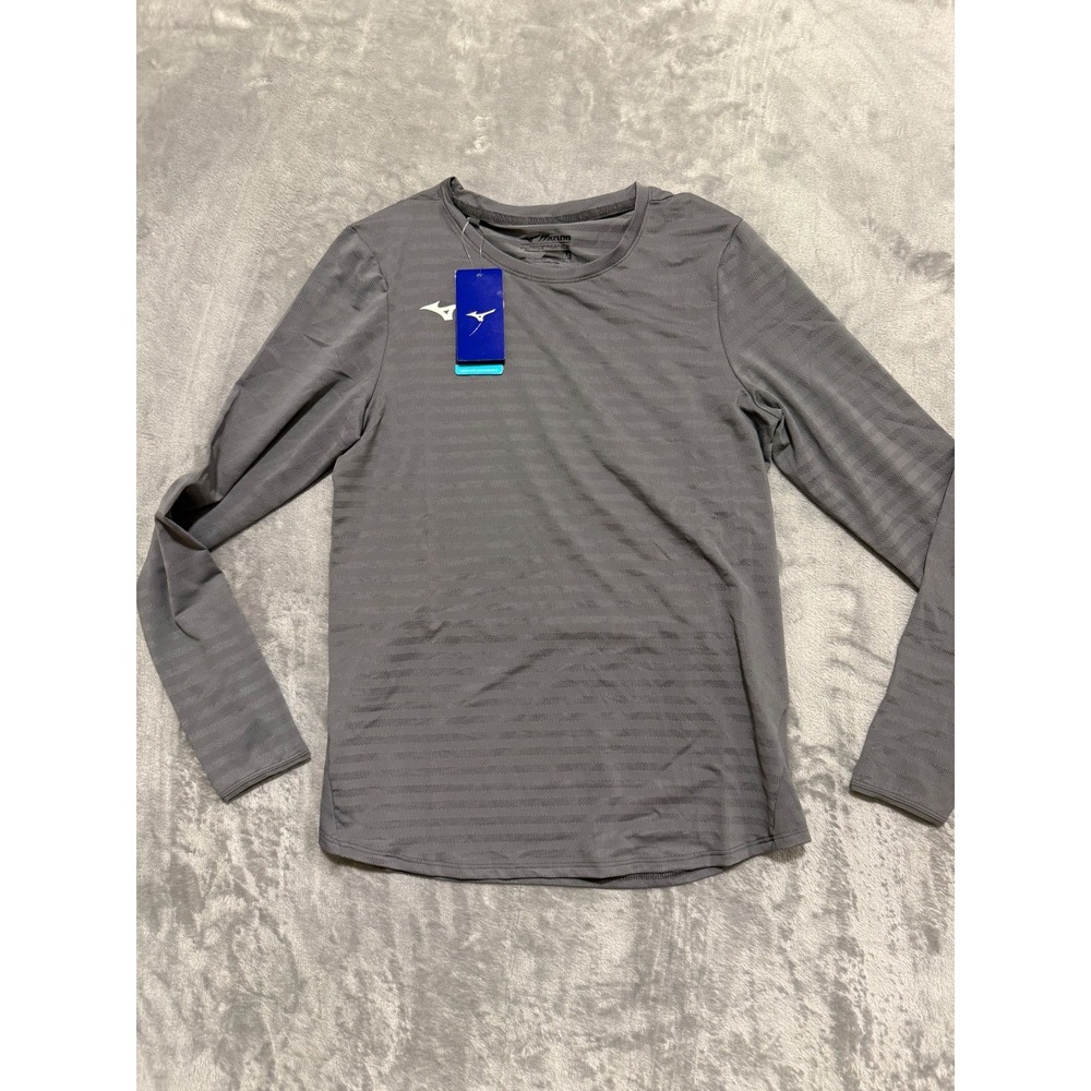 Mizuno Performance Top Women Medium Gray Long Sleeve Textured Stripe Athletic